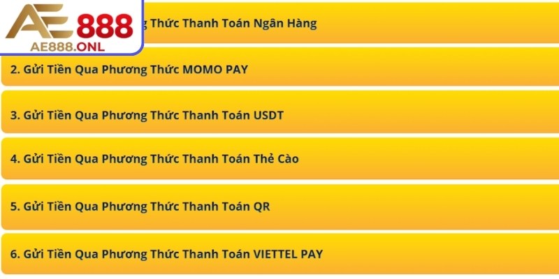 Nạp Rút Tiền AE888 2 Hệ thống hỗ trợ nhiều hình thức nạp tiền linh hoạt